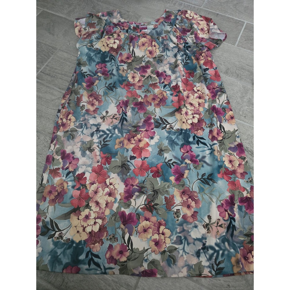 Vintage Floral Mumu Night Shift House Dress Short Sleeve Granny Cottage